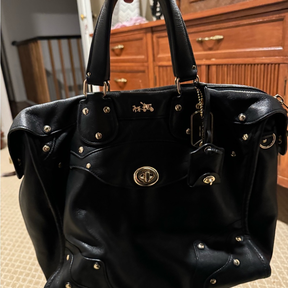 Coach Bag- butter soft leather, black with gold accents